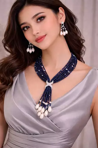 Blue beaded jewellery necklace