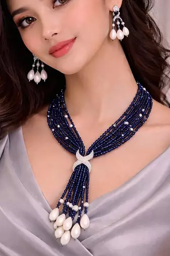 Blue beaded jewellery necklace