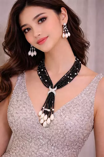 Black beaded jewellery necklace