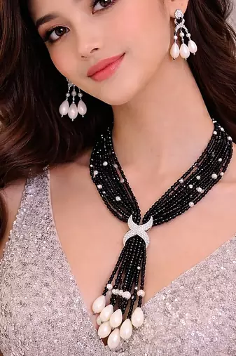Black beaded jewellery necklace