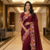 Maroon Color Malti Colour Thread Embroidery work  Silk Saree