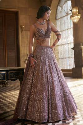 Mauve Kasturi Silk Sequins Embroidered Bridal Lehenga Choli With Net Dupatta 1