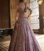 Mauve Kasturi Silk Sequins Embroidered Bridal Lehenga Choli With Net Dupatta