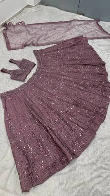 Mauve Kasturi Silk Sequins Embroidered Bridal Lehenga Choli With Net Dupatta 3