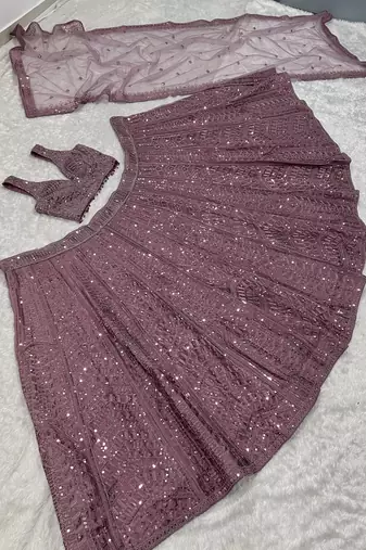Mauve Kasturi Silk Sequins Embroidered Bridal Lehenga Choli With Net Dupatta