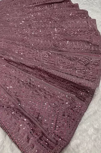 Mauve Kasturi Silk Sequins Embroidered Bridal Lehenga Choli With Net Dupatta