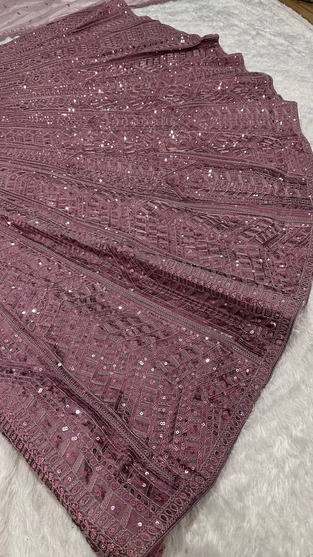 Mauve Kasturi Silk Sequins Embroidered Bridal Lehenga Choli With Net Dupatta