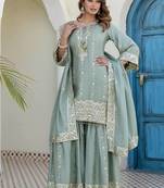 Elegant sage green embroidered kurta sharara set with dupatta