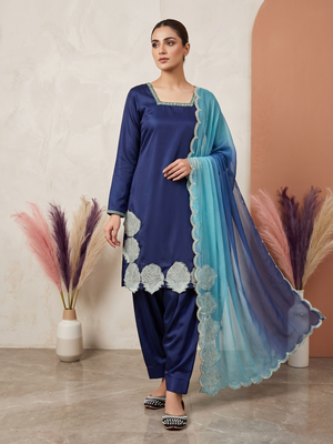 Royal navy blue kurta set with dupatta 1