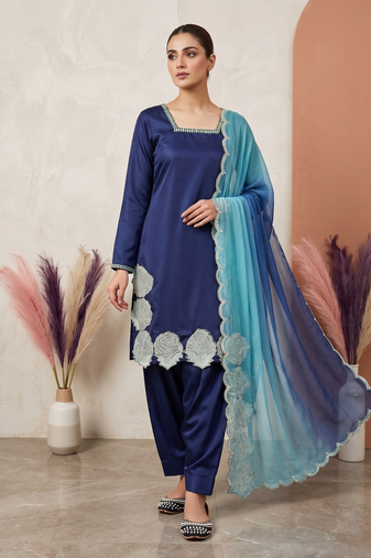 Royal navy blue kurta set with dupatta
