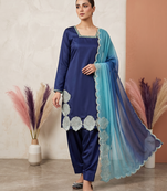 Royal navy blue kurta set with dupatta