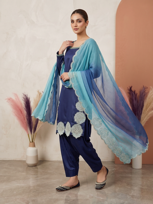 Royal navy blue kurta set with dupatta 2