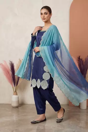 Royal navy blue kurta set with dupatta