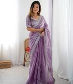 Lavender color jimmichu silk embroidery work party wear saree