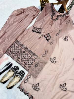 Elegant blush pink embroidered kurta set with farshi salwar 5