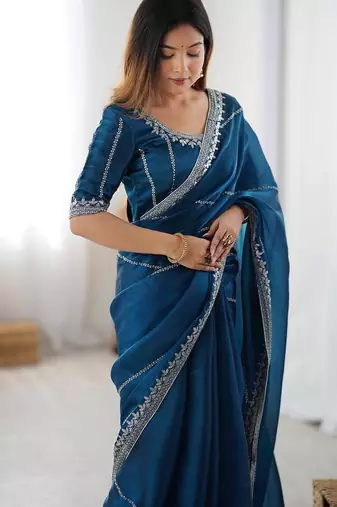 Morepich color jimmichu silk embroidery work party wear saree