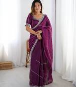 Wine color jimmichu silk embroidery work party wear saree