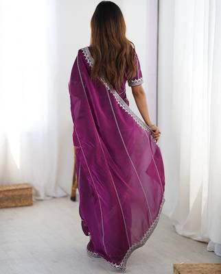 Wine color jimmichu silk embroidery work party wear saree 4