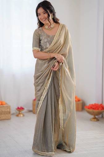 Grey color fandy silk functional wear designer saree