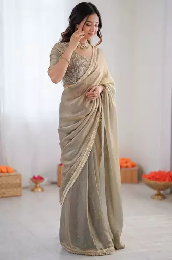 Grey color fandy silk functional wear designer saree