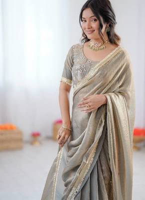 Grey color fandy silk functional wear saree 3