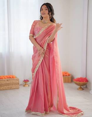 Pink color fandy silk functional wear  saree 1