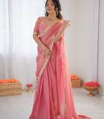 Pink color fandy silk functional wear designer saree