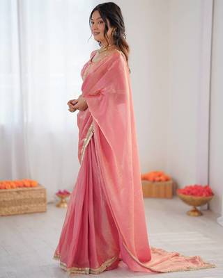 Pink color fandy silk functional wear  saree 2