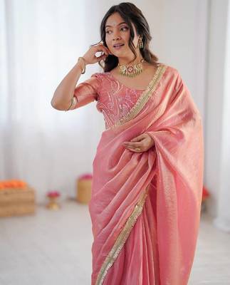 Pink color fandy silk functional wear  saree 3