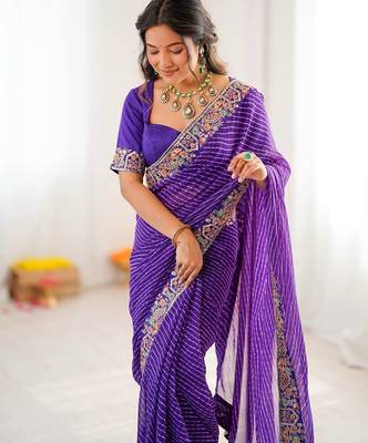 Purple color faux georgette embroidery work wedding wear saree 2