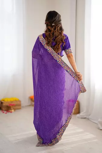 Purple color faux georgette embroidery work wedding wear saree