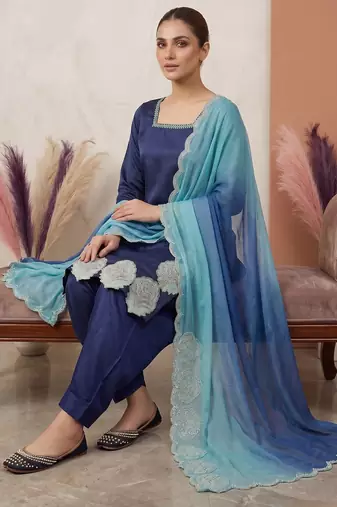 Royal navy blue kurta set with dupatta