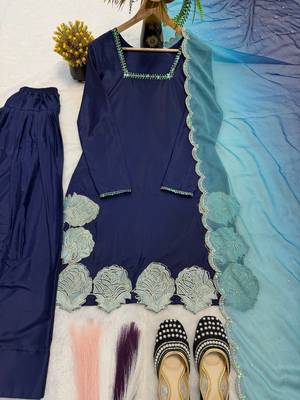 Royal navy blue kurta set with dupatta 4