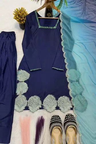 Royal navy blue kurta set with dupatta