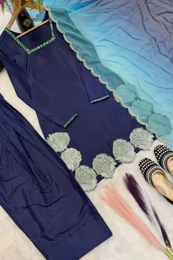 Royal navy blue kurta set with dupatta