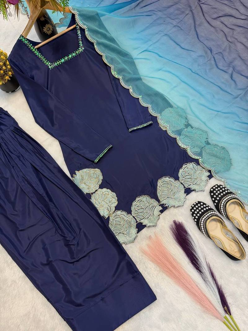 Royal navy blue kurta set with dupatta