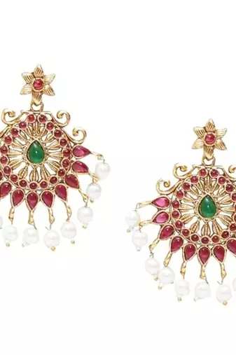 Maroon Green stone studded short necklace set