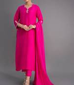 Elegant fuchsia silk straight kurti set with dupatta