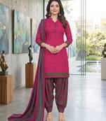 Pink printed cotton blend stitched floral print salwar kurta dupatta for women