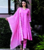 Pink embroidered chanderi straight suit set