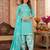 Aqua blue printed cotton blend stitched geometric print salwar kurta dupatta for women