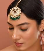 Gold plated kundan green stones Maang Tikka