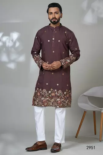 Aesthetic wine color daman embroidery kurta for men | premium designer men's kurta