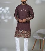 Aesthetic wine color daman embroidery kurta for men | premium designer men's kurta