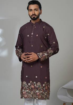Aesthetic wine color daman embroidery kurta for men | premium designer men's kurta 2