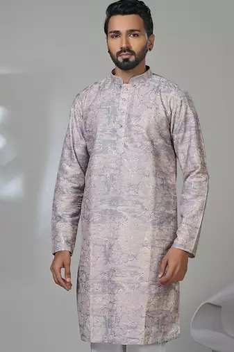 Aesthetic grey embroidery kurta for men | premium designer men's kurta