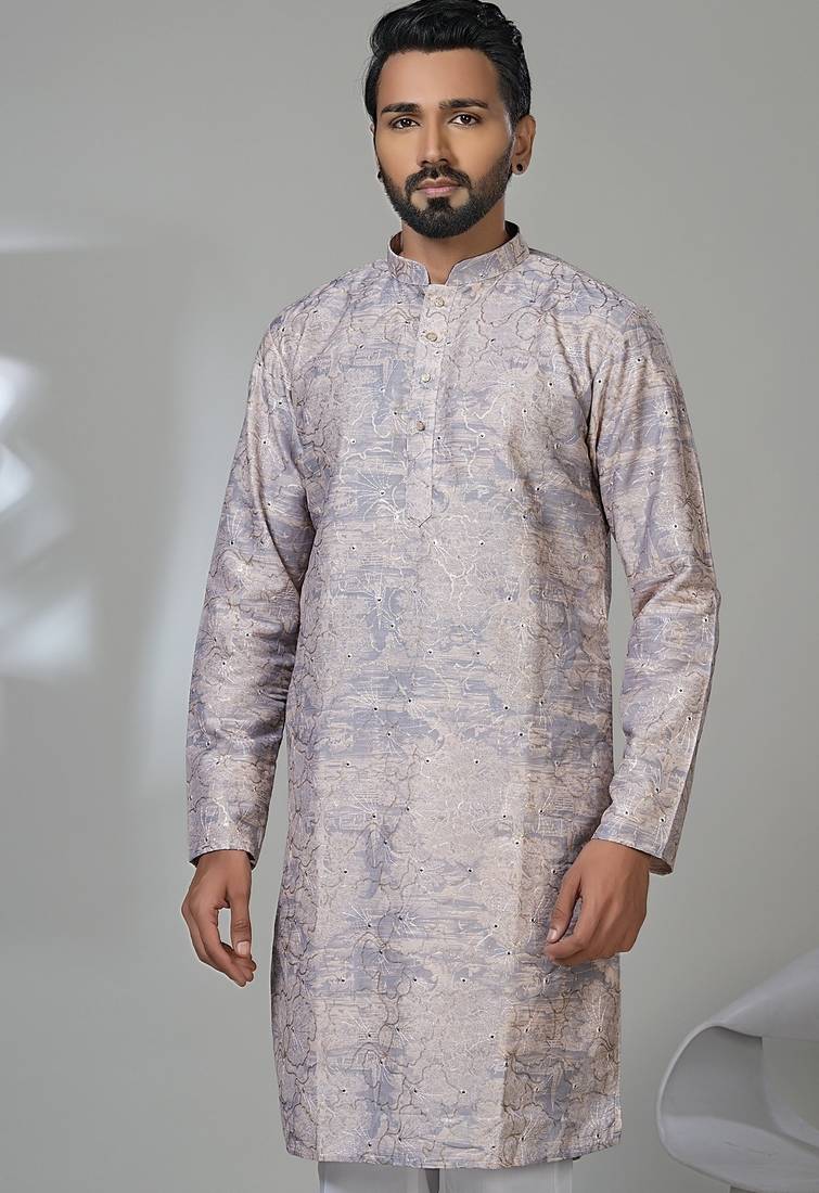 Aesthetic grey embroidery kurta for men | premium designer men's kurta