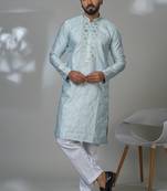 Aesthetic sky blue embroidery kurta for men | premium designer men's kurta