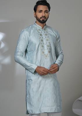 Aesthetic sky blue embroidery kurta for men 2