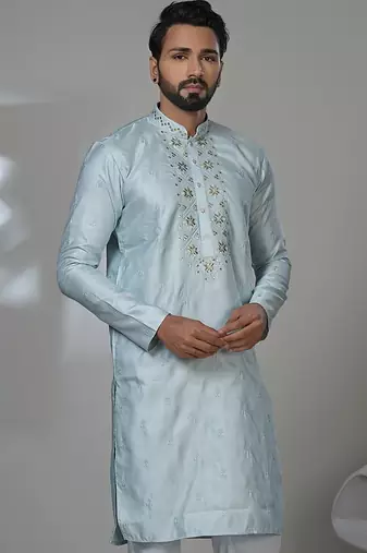 Aesthetic sky blue embroidery kurta for men | premium designer men's kurta